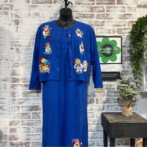 Berger Blue Snowman Cardigan and Dress Set petite large